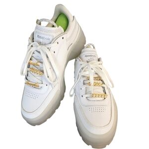 Reebok x Cardi B Club C Sneakers Sz 9.5 Shoes Gold Details Rhinestones Platform